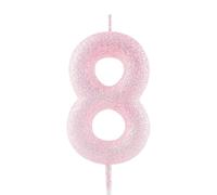 8th Birthday Candle Pink Glitter Number 8 Candles Luminous Cake Topper Decorations Happy Birthday Candle for Girls Boy Women Anniversary Celebrations Party Supplies