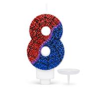 8th Birthday Candle, Red & Blue Spider Number 8 Candle for Cake, Happy Birthday Candles for 8 Year Old Boy, 8th Birthday Decorations, Spider Themed Party Supply