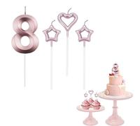 8th Birthday Candle Rose Gold Number 8 Candle for Birthday Cake with Heart-Shaped Candles, Rose Gold 8 Candle for Cake Birthday Cake Topper Decorations for Girls Birthday Wedding Anniversary Party