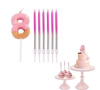 8th Birthday Candles-Chocolate Pink Number Candle 8,with 6pcs Long Candles for Cake,Birthday Cake Candles Cake Topper Decorations for Boys Girls Men Women Birthday Wedding Anniversary