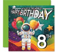 8th Birthday Card Boy - Astronaut Spacesuit - Outer Space Birthday Card for 8 Year Old Girl, Age 8 Boys Girls Cards, 145mm Bday Greeting