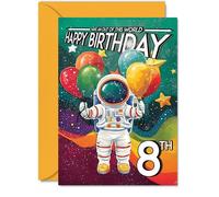 8th Birthday Card Boy - Astronaut Spacesuit - Outer Space Birthday Card for 8 Year Old Girl, Age 8 Boys Girls Cards, A5 Bday Greeting