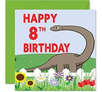8th Birthday Card Boy - Dinosaur Birthday Card - Happy 8 Year Old Boy, Boys Cards for Him, 145mm Greeting for Son Nephew Grandson Kid Children