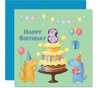 8th Birthday Card Boy - Dinosaur Birthday Card Party - Happy 8 Year Old Boy, Boys Cards for Him, 145mm Greeting for Son Nephew Grandson Kid Children