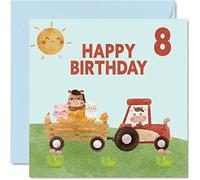 8th Birthday Card Boy - Farmyard Farm Animals - Happy Birthday Card 8 Year Old Boy Girl, Girls Boys Cards for Him Her, 145mm Greeting for Son Nephew Grandson Kid Children