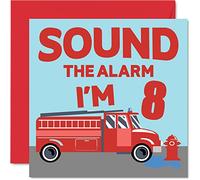 8th Birthday Card Boy - Fire Engine - Happy Birthday Card 8 Year Old Boy, Boys Cards for Him, 145mm Greeting for Son, Brother, Grandson, Nephew, Cousin, God Son