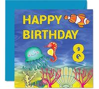 8th Birthday Card Boy Girl - Sealife Birthday Card - Happy 8 Year Old Boy, Girl Boys Cards for Him Her, 145mm Greeting for Son Nephew Grandson Daughter Brother