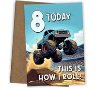 8th Birthday Card Boy - Monster Truck Birthday Card for Boys, Happy 8th Bday Cards for 8 Year Old Son Grandson Nephew Brother Cousin