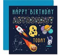 8th Birthday Card Boy - Space Astronaut Cosmos - Happy Birthday Card 8 Year Old Boy Girl, Girls Boys Cards, 145mm Greeting for Son Daughter Niece Nephew Grandson