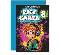 8th Birthday Card boys - Epic Gamer boy - Happy Birthday Card for 8 Year Old boy Kids, 5x7 Inch Eight Eighth Bday Video Game Gaming Greeting Cards