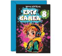 8th Birthday Card boys - Epic Gamer boy - Happy Birthday Card for 8 Year Old boy Kids, A5 Eight Eighth Bday Video Game Gaming Greeting Cards