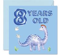 8th Birthday Card - Dinosaur & Balloons - Happy Birthday Card 8 Year Old Boy, Boys Cards for Him, 145mm Greeting for Son Nephew Grandson Kid Children