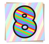 8th Birthday Card for Boy, Girl - Rainbow Striped Number, Son, Daughter