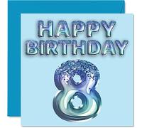 8th Birthday Card for Boys - Blue Glitter Party Balloon - Happy Birthday Cards for 8 Year Old Boy Grandson Son Brother Nephew, 145mm Bday Greeting Cards Gift