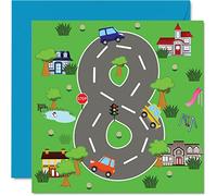 8th Birthday Card for Boys Girls - Toy Car Mat - Happy Birthday Card 8 Year Old Son Daughter Brother Sister Grandson Granddaughter Niece Nephew Cousin, 145mm Bday Greeting