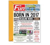 8th Birthday Card for Girls Boys - Born In 2017 Newspaper - Happy 8 Birthday Cards for Cousin Grandson Brother Daughter Nephew Granddaughter, A5 Bday Greeting Cards