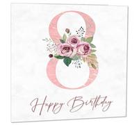 8th Birthday Card for Girls - Floral 8th Birthday Cards for 8 year old Daughter girl eight, eighth Granddaughter Sister Niece cousin