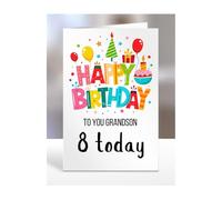 8th birthday card for Grandson, gifts for girl, girls, boy, boys, gift, presents, female, male, him, her, Happy birthday to you, 8 years old today, A5-162h_20