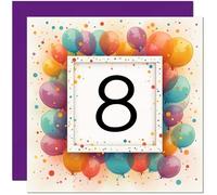 8th Birthday Card for Men Women - Any Age - Balloon Birthday Card for 8 Year old Girl Son Daughter Kids eight, eighth Granddaughter Niece Sister cousin