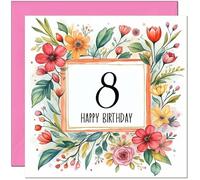 8th Birthday Card for Women - Any Age - Floral Birthday Card for 8 Year old Girl Daughter Kids eight, eighth Granddaughter Niece Sister cousin