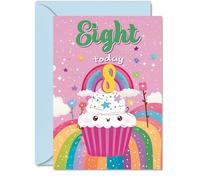 8th Birthday Card Girl - Cupcake Rainbow - Happy Birthday Card for 8 Year Old Girl, Age 8 Girls Cards, A5 Bday Greeting