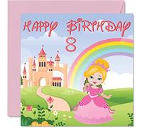 8th Birthday Card Girl - Princess Castle - Happy Birthday Card 8 Year Old Girl, Girls Cards for Her, 145mm Greeting for Daughter Niece Granddaughter Kid Children
