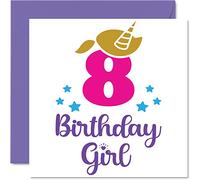 8th Birthday Card Girl - Unicorn Birthday Card - Happy 8 Year Old Girl, Girls Cards for Her, 145mm Greeting for Daughter Niece Granddaughter Kid Children