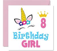 8th Birthday Card Girl - Unicorn Birthday Card - Happy 8 Year Old Girl, Girls Cards for Her, 145mm Greeting for Daughter Niece Granddaughter Kid Children