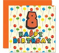 8th Birthday Card Unisex - Lollipop Sweets Candy - Happy Birthday Card 8 Year Old Son Daughter Brother Sister Grandson Granddaughter Niece Nephew Cousin, 145mm Bday Greeting
