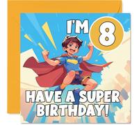 8th Birthday Cards for Boys - Anime Superhero - Happy Birthday Card for 8 Year Old Boy Godson Step Son Son Brother, 145mm Bday Greeting Cards