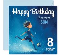 8th Birthday Cards for Boys - Football Boy - Happy Birthday Card for 8 Year Old Boy Godson Step Son Son Brother, 145mm Bday Greeting Cards