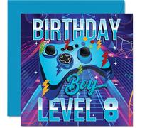 8th Birthday Cards for Boys - Gamer Level - Happy Birthday Card for 8 Year Old Boy Godson Step Son Son Brother, 145mm Bday Greeting Cards