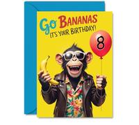8th Birthday Cards for Boys Girls - Monkey Go Bananas It''s Your Birthday! - Happy Birthday Card for 8 Year Old Boy Girl Daughter Nephew Cousin Grandson, A5 Bday Greeting Cards