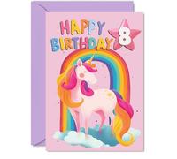 8th Birthday Cards for Boys Girls - Rainbow Unicorn - Happy Birthday Card for 8 Year Old Boy Girl Daughter Nephew Cousin Grandson, A5 Bday Greeting Cards