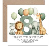 8th Birthday Cards for Boys - Jungle Numbers - Happy Birthday Card for 8 Year Old Boy Godson Step Son Son Brother, 145mm Bday Greeting Cards