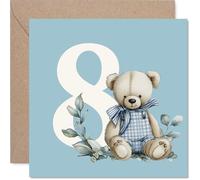 8th Birthday Cards for Boys - Number Bears - Happy Birthday Card for 8 Year Old Boy Great Nephew Brother Godson Grandson, 145mm Bday Greeting Cards