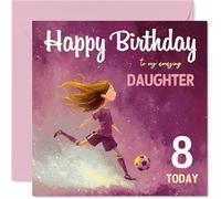 8th Birthday Cards for Daughter - Football Girl - Happy Birthday Card for 8 Year Old Girl Daughter Stepdaughter, 145mm Bday Greeting Cards