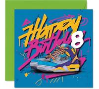8th Birthday Cards for Girls and Boys, Cool Sneaker Graffiti Street Art | Happy Birthday Card for 8 Year Old Girl Boy Daughter Nephew Cousin Grandson, 145mm Bday Greeting Cards