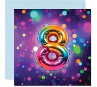 8th Birthday Cards for Girls Boys - Rainbow Foil Balloon - Happy Birthday Card for 8 Year Old Girl Boy Grandson Brother Granddaughter Son, 145mm Bday Greeting Cards