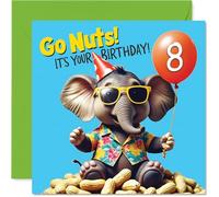 8th Birthday Cards for Girls Boys - Elephant Go Nuts! Its Your Birthday! - Happy Bday Card for 8 Year Old Girl Boy Grandson Son Niece Sister, 145mm Bday Greeting Cards