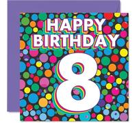 8th Birthday Cards for Girls Boys - Funky Rainbow Dots - Happy Birthday Card for 8 Year Old Girl Boy Niece Granddaughter Daughter Nephew, 145mm Bday Greeting Cards