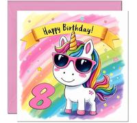 8th Birthday Cards for Girls Cute Rainbow Unicorn Bday Card for 8 Year old Kids eight, eighth