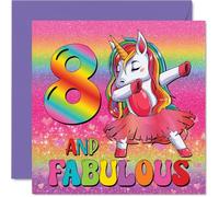 8th Birthday Cards for Girls - Fabulous Unicorn - Happy Birthday Card for 8 Year Old Girl Step Daughter Goddaughter Granddaughter Great Niece, 145mm Bday Greeting Cards