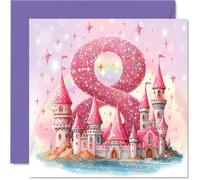 8th Birthday Cards for Girls - Fairy Princess Castle - Happy Birthday Card for 8 Year Old Girl Step Daughter Goddaughter Granddaughter Great Niece, 145mm Bday Greeting Cards