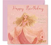 8th Birthday Cards for Girls - Princess in Pink - Happy Birthday Card for 8 Year Old Girl Step Daughter Goddaughter Granddaughter Great Niece, 145mm Bday Greeting Cards