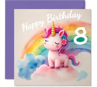 8th Birthday Cards for Girls - Unicorn in the Clouds - Happy Birthday Card for 8 Year Old Girl Step Daughter Goddaughter Granddaughter Great Niece, 145mm Bday Greeting Cards