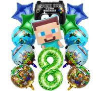 8th Birthday Decoration Set - 13-Piece Pixel Balloon Party Pack for Boys | Minecraft Gamer Birthday Bag, Balloons & Decoration for Children's Party | Gift Bag for 8 Years Anniversary (8)