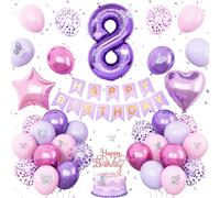 8th Birthday Decorations for Girl,Pink Purple 8th Butterfly Party Decor | 8 Birthday Balloons Pink Purple Banner Number 8 Balloons Cake Topper Butterfly Party Supplies for Girls