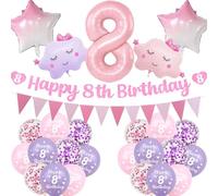 8th Birthday Decorations for Girls - 27 Pcs Pink Purple 8 Party Decoration | Happy 8th Birthday Banner Triangular Flag Cloud Balloons Gradient Star Balloons Number 8 Balloon Set for 8 Years Old Birthday