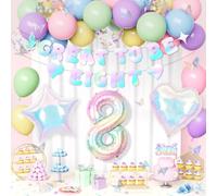 8th Birthday Decorations Girl, Great To Be Eight 8th Party Decoration Set, Macaron Pastel Balloons, Number 8 Balloon, Star Heart Foil Balloon, Pastel Birthday Decorations for 8 Years Girls Party Deco